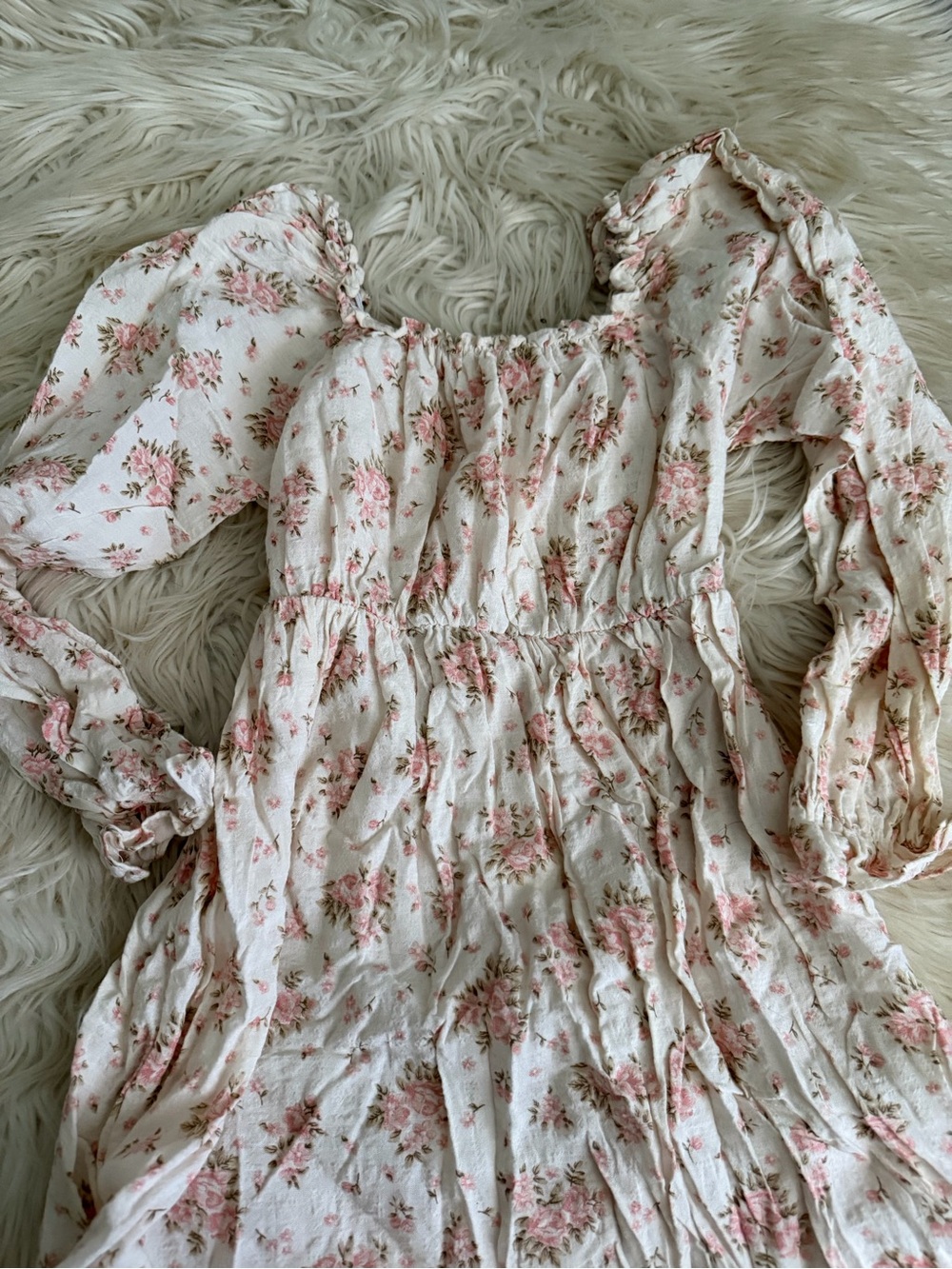 Girls Cream Floral Maxi Dress with Pink Rose Print - Picture 4 of 7